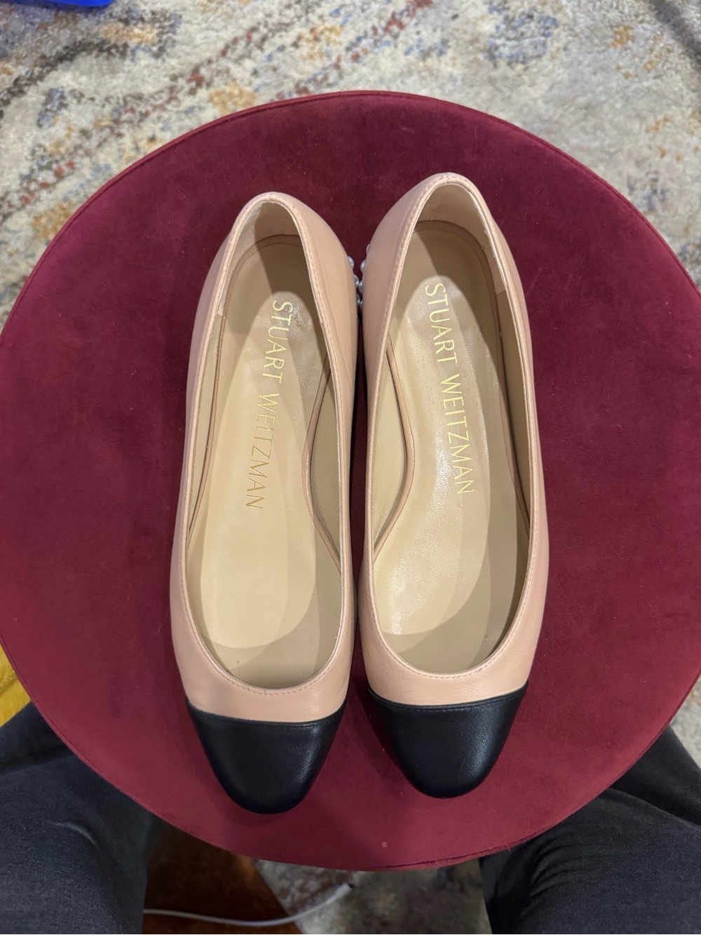 Stuart Weitzman Two-Tone Pink and Black Cap-Toe Ballet Flats